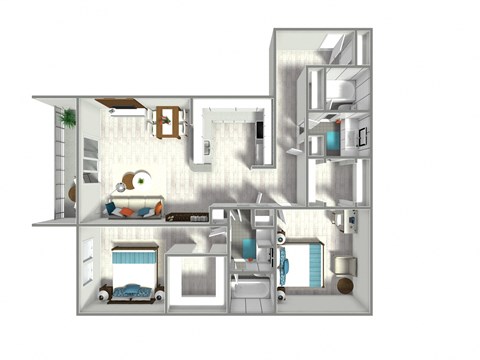Floor plan for 2 beds, 2 baths, 1015 sqft